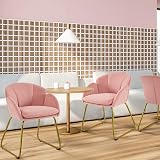 Yaheetech Velvet Tub Chair Pink with Golden Metal Legs Modern Accent Armchair view 5