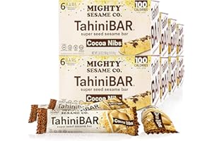MIGHTY SESAME CO. Mighty Sesame TahiniBars with Cocoa Nibs 3.8oz (8 Pack, 48 Bars) 100 Calorie Bar, Gluten Free, Vegan, Nothing Artificial, Kosher
