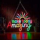 Make Today Amazing Neon Sign for Classroom Wall Decor Dimmable Positive and Upward Quote LED NeonLight USB Powered Rainbow Color Light Up Signfor Wedding Cafe Party Birthday School