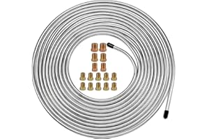 MuHize 25Ft 3/16 Inch Brake Line Kit - Zinc Coated Double-Walled Steel Brake Tubing with 16 Fittings for Car, Truck, SUV, Trailer | Hydraulic Fuel & Transmission Line | Corrosion Resistant