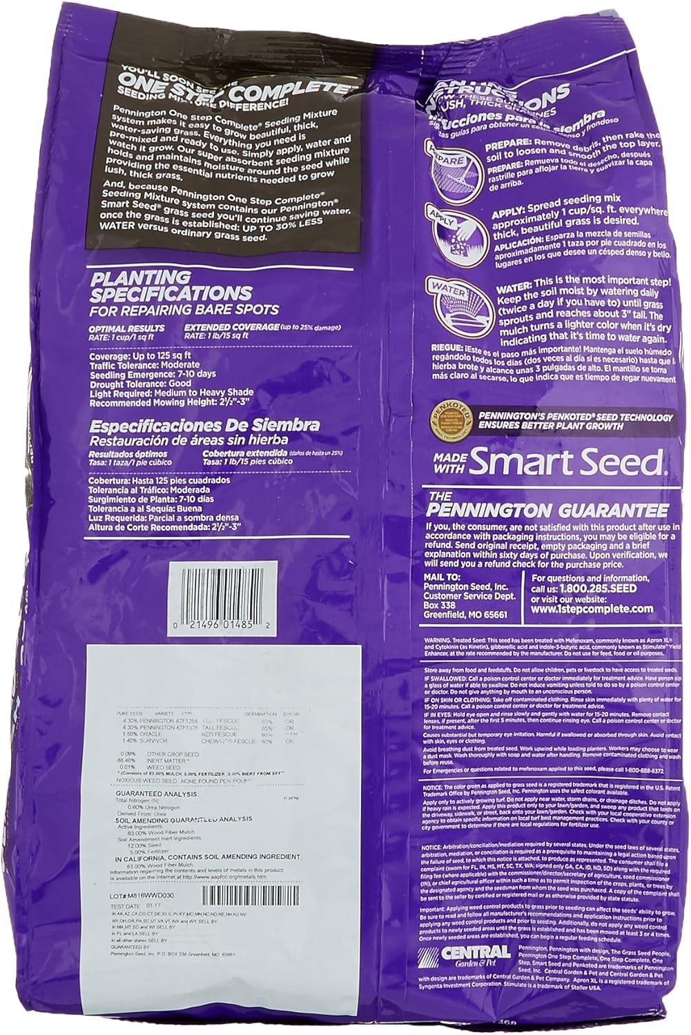 Pennington One Step Complete for Dense Shade Areas - Bare Spot Repair Grass Seed Mix - 8.3 lb : Garden & Outdoor