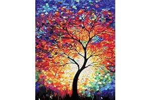 Fuinkqe Tree Paint by Numbers Kit for Adults Beginners - Tree of Life Color Stained Glass Easy Acrylic Adult Paint by Number on Canvas,DIY Drawing Paintworks Artwork for Home Wall Decor (16x20 inch)
