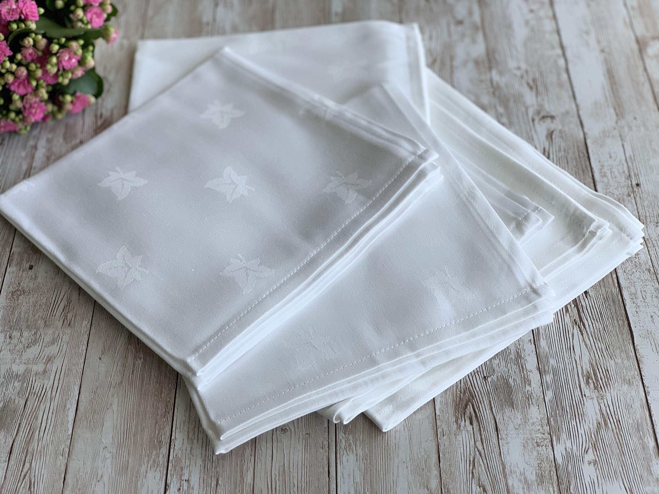 Egyptian 100% Cotton TABLECLOTH Damask Ivy Leaf Fine Table Linen Cloth Cover, Set of 6, 22 x 22inch (55 x 55cm)