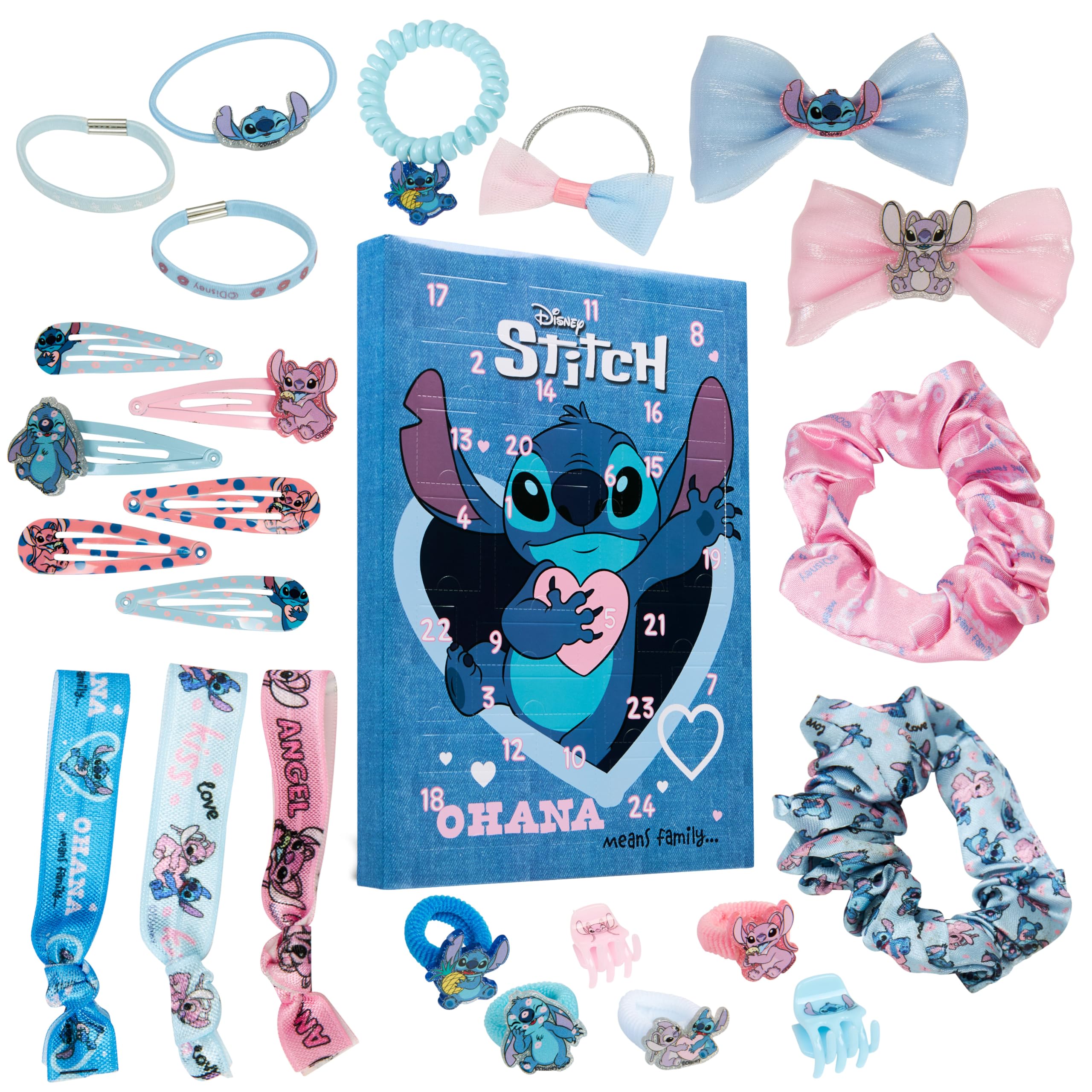 Disney Stitch Advent Calendar 2025 for Girls Hair Accessories Frozen Christmas Countdown Calendar Hair Clips Bands Scrunchies Gifts for Girls (Blue)