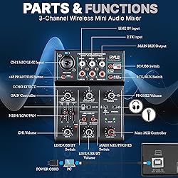 Pyle Professional Wireless DJ Audio Mixer