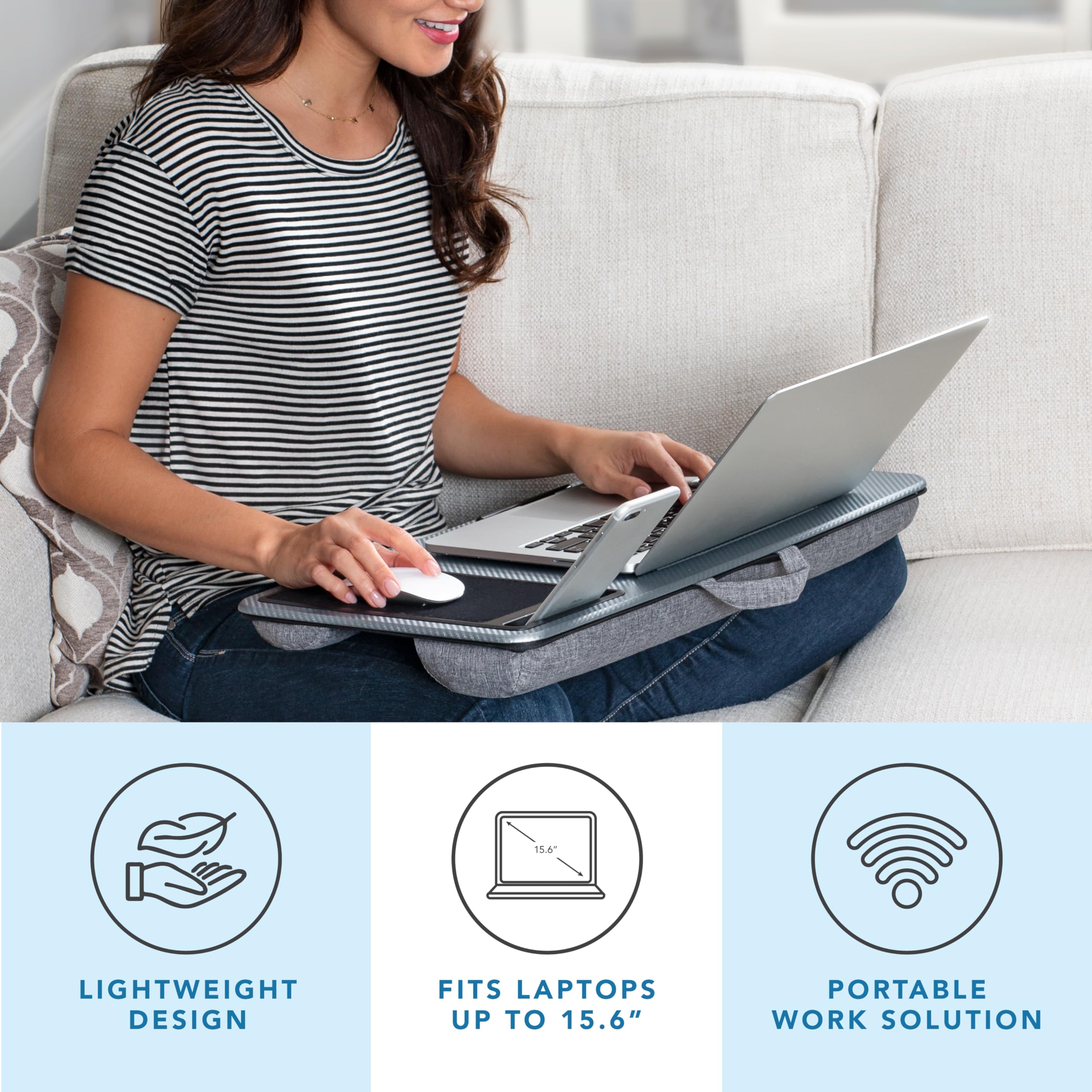 Portable Laptop Desk with Device Ledge, Mouse Pad and Phone Holder for Home Office (Black, 43cm)