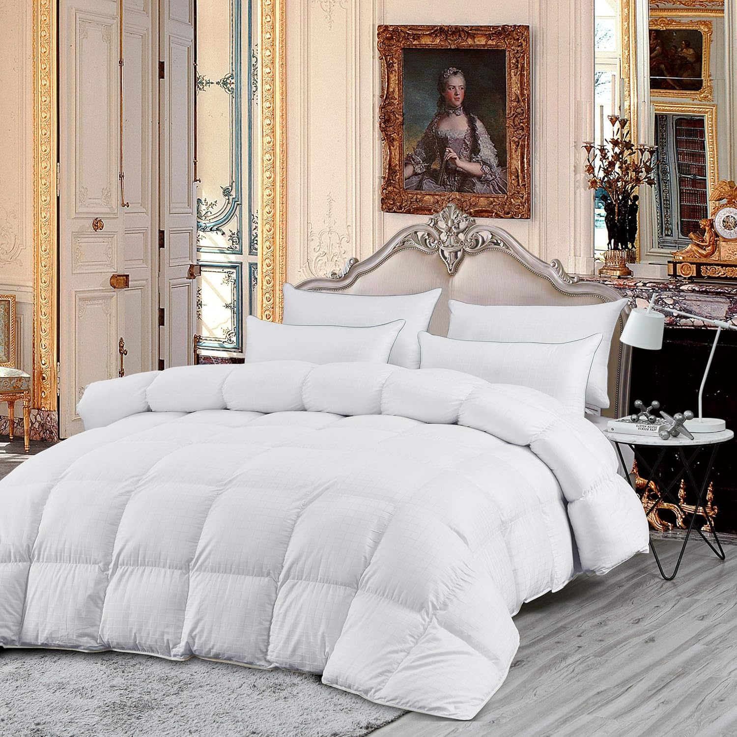 Luxurious Full/Queen Size Goose Down Comforter Duvet Insert, Exquisite Dobby Checkered Design, 1200 Thread Count 100% Egyptian Cotton, 750+ Fill Power, 55 oz Fill Weight, Premium Baffle Box, White: Home & Kitchen