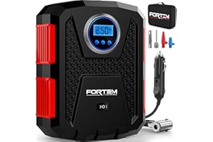 FORTEM Tire Inflator Portable Air Compressor 150 PSI, 12V Electric Bike Pump for Car Tires and Bicycles with LED Light, Digit