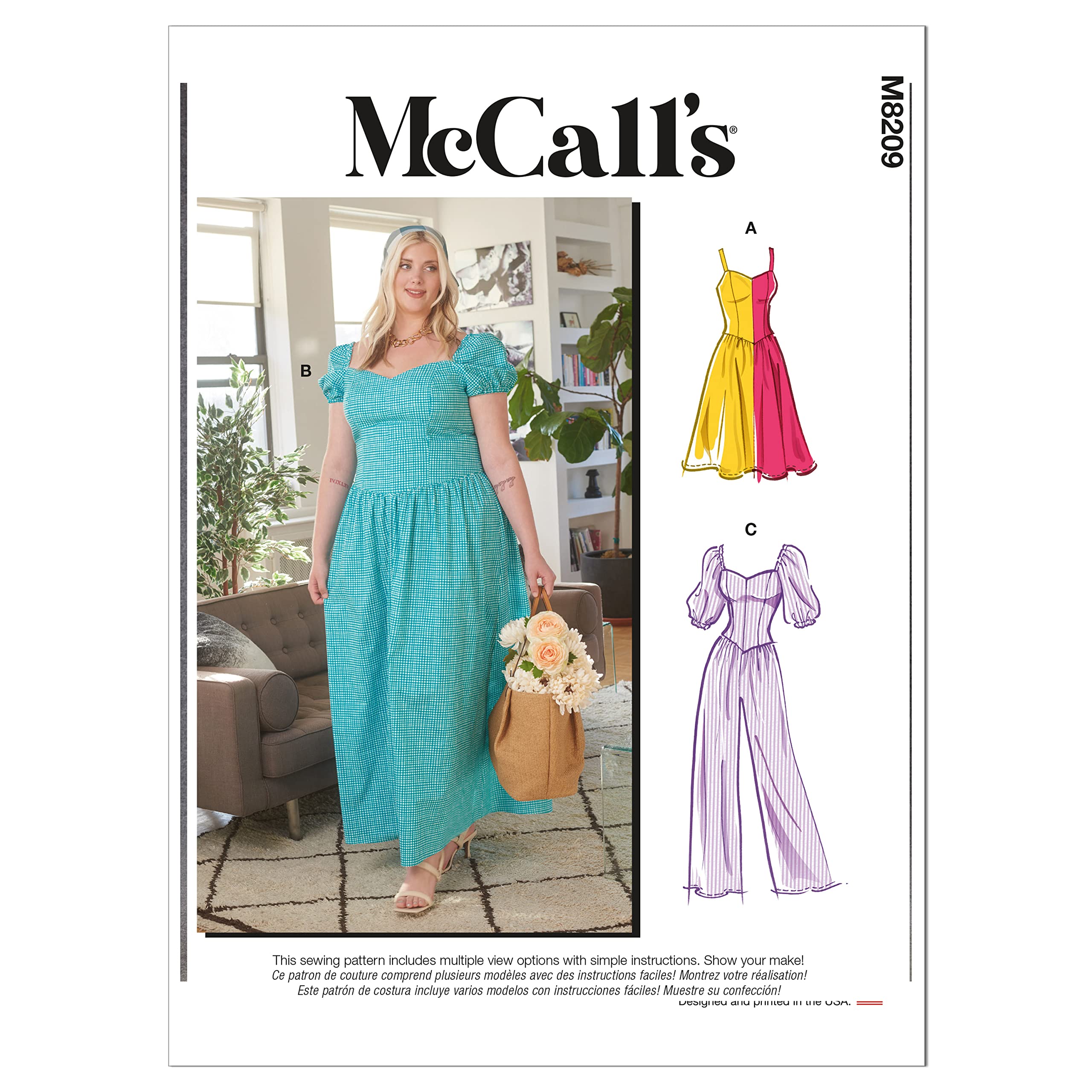 NA McCall's Sewing Pattern M8209B5 B5 (8-10-12-14-16) Misses' & Women's Dresses & Jumpsuit, Multi Colour