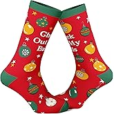 Crazy Dog T-Shirts Funny Christmas Socks for Men – Novelty Holiday Crew Socks – Check Out My Balls Festive Gift for Him