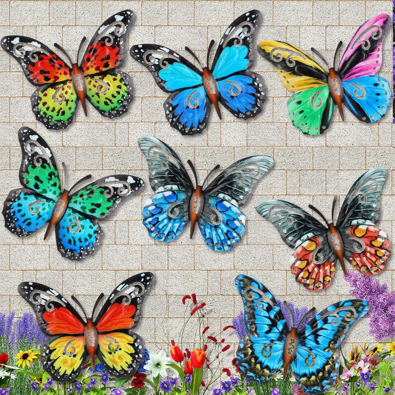 Plaques & Wall Art - 8 Pieces Metal Butterfly Wall Art Decor, 3D Butterfly Hanging Wall Decor Sculpture for Balcony Patio Living Room Garden Outdoor Fence Decoration (Stylish Style)