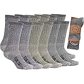FUN TOES Men's Hiking Crew Merino Wool Socks 6 Pairs Lightweight, Reinforced Size 8-12
