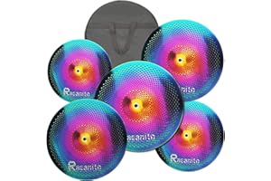 Resanito Low Volume Cymbal Pack Mute Cymbal Set, 14"hi-hat+16"crash+18"crash+20"ride (5 pieces) with FREE Cymbal Bag, Chameleon Rainbow