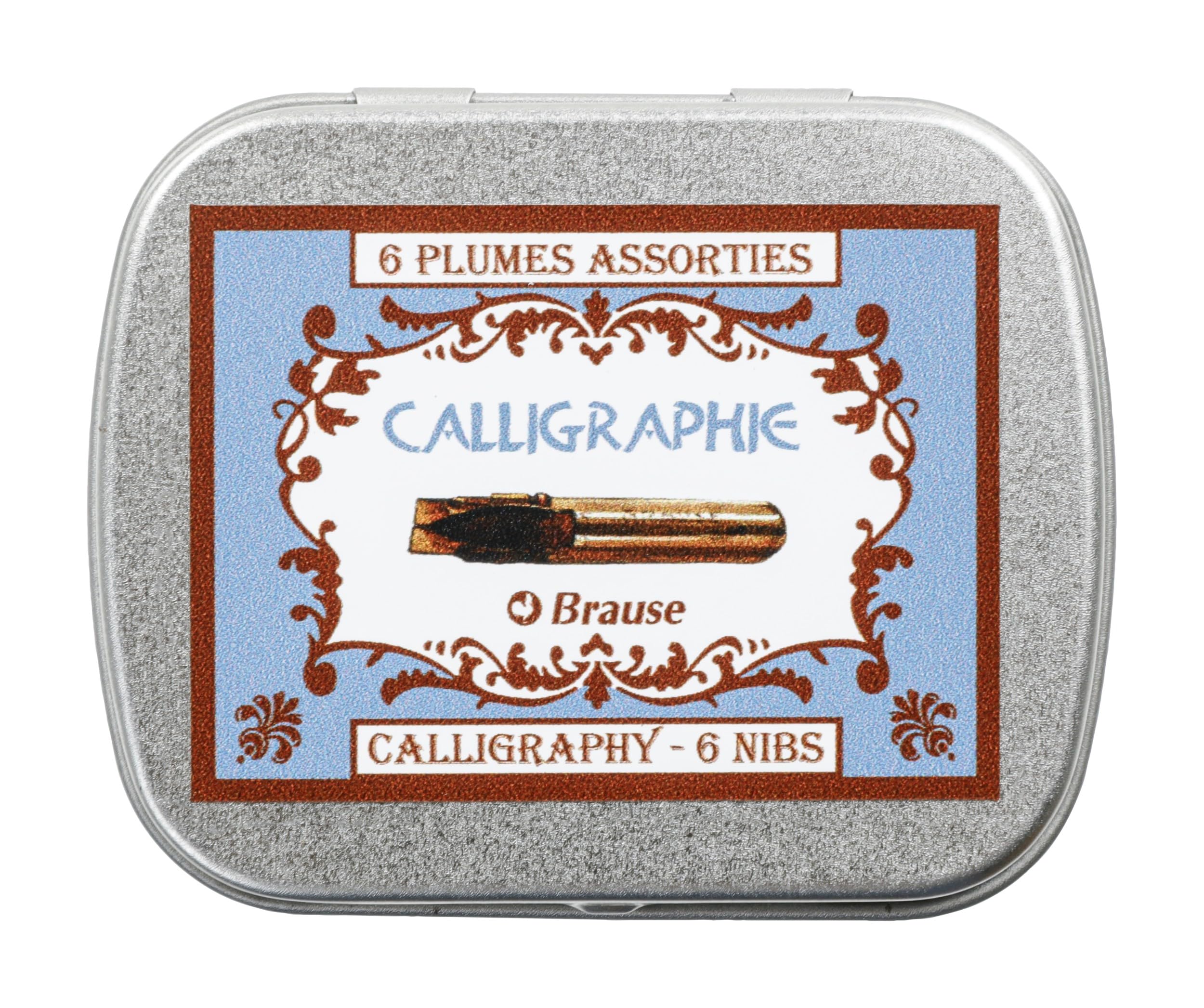 Brause 21000B - Box of 6 Bandzug metal nibs for calligraphy - (2 nibs x 0.7mm + 2 mm + 3 mm) - Lettering - Calligraphy - Drawing - Writing - Creative Tools