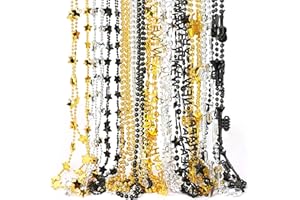 NOVWANG 24PCS New Years Bead Necklaces New Years Black Gold Silver Bead Necklace Party Supplies HAPPY NEW YEAR Star Necklace Accessories New Years Eve Party Favors (3Colors, 4 Styles)