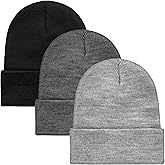 Cooraby 3 Pack Unisex Winter Skull Cap Beanies Knitted Cuff Hats Caps Roll-up Edge Beanie Hats for Men Women Outdoors