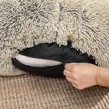 Feandrea Donut Dog Bed Cat Bed 50 cm Khaki Long Plush Removable Cover view 3