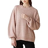noflik Women's Cozy Solid Classic Smooth Knit Long Ballon Sleeve Knit Sweater Tops