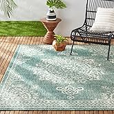 Nicole Miller New York Patio Country Azalea Transitional Medallion Indoor/Outdoor Area Rug, Blue/White, 6'6"x9'2"