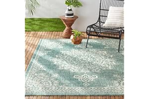 Nicole Miller New York Patio Country Azalea Transitional Medallion Indoor/Outdoor Area Rug, Blue/White, 5'2"x7'2"