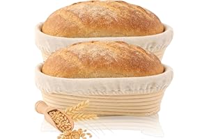 2 Pack 11 inch Bread Proofing Baskets, Oval Handmade Sourdough Bread Baskets, Banaton Proofing Basket with Linen Liner Cloth,