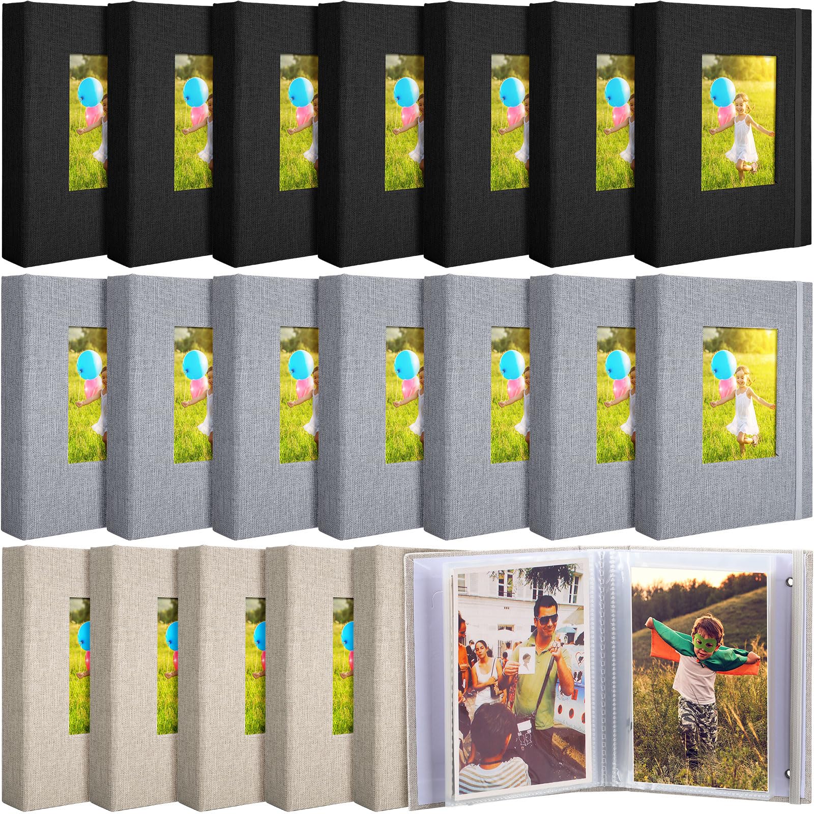 Photo 1 of Yeaqee 20 Packs Photo Album 4x6 Small ?Picture Album Linen Cover Memory Book with Front Window 26 Clear Pages Hold 52 Pictures ?for Wedding Anniversare Family Baby(Black, Gray, Beige)
