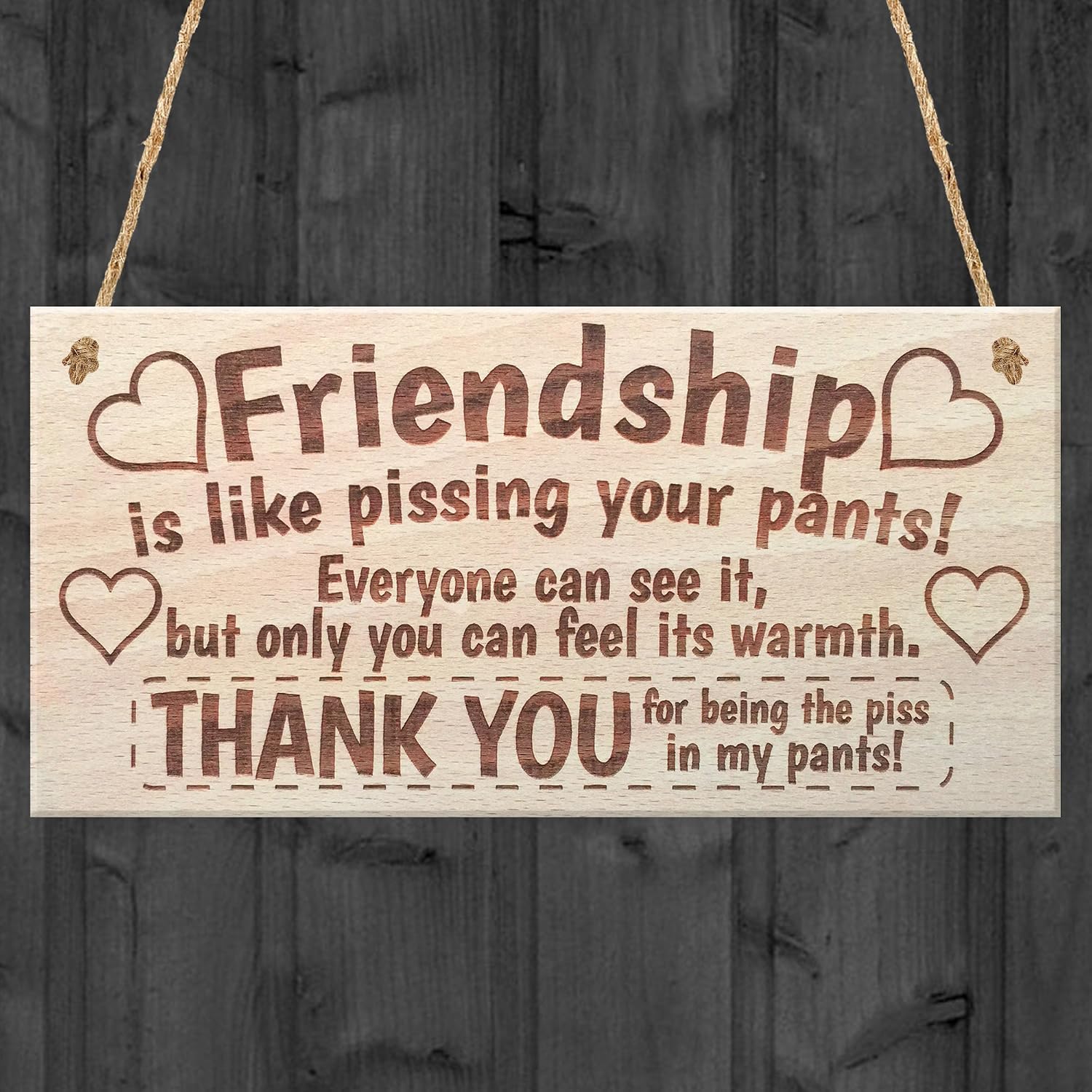 Friendship Sign Best Friend Plaque Gift Shabby Chic Heart & Thank You - READ ME, Earth Tones