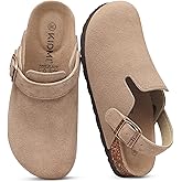 KIDMI Women's Suede Clogs with Back Strap Men's Leather Mules Cork Footbed Slip on Potato Shoes, Taupe 36