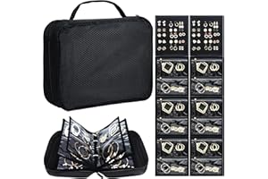 Meneng Travel Jewelry Case Organizer: Jewelry Bags Storage Book Binder with Adjustable 130-Pin Panels - Waterproof Anti Tarnish Storage for Earrings, Bracelets & Full Sets, Portable for Bloggers