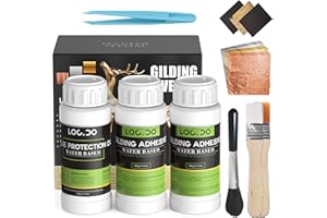 LOCDO Gilding Adhesive 300ml Set - Water-Based Formula, Non-Toxic & Irritating Odor, Includes 300 PC Gold Leaf Sheets and Protective Paint for Photo Frame Craft, Painting, Furniture and Decoration