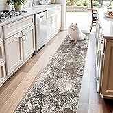 2x10 Washable Hallway Runner Rug – Non-Slip Stain-Resistant Low-Pile Long Carpet Runner for Kitchen Entryway Living Room Bedroom Bathroom, Modern Abstract Neutral (Brown Beige,2x10)