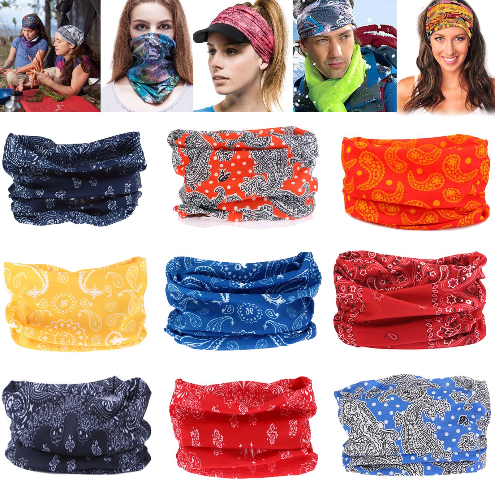 9pcs Men Women Bandana Scarf Headband Head Wrap Face Mask Headwrap Balaclava NEW eBay
