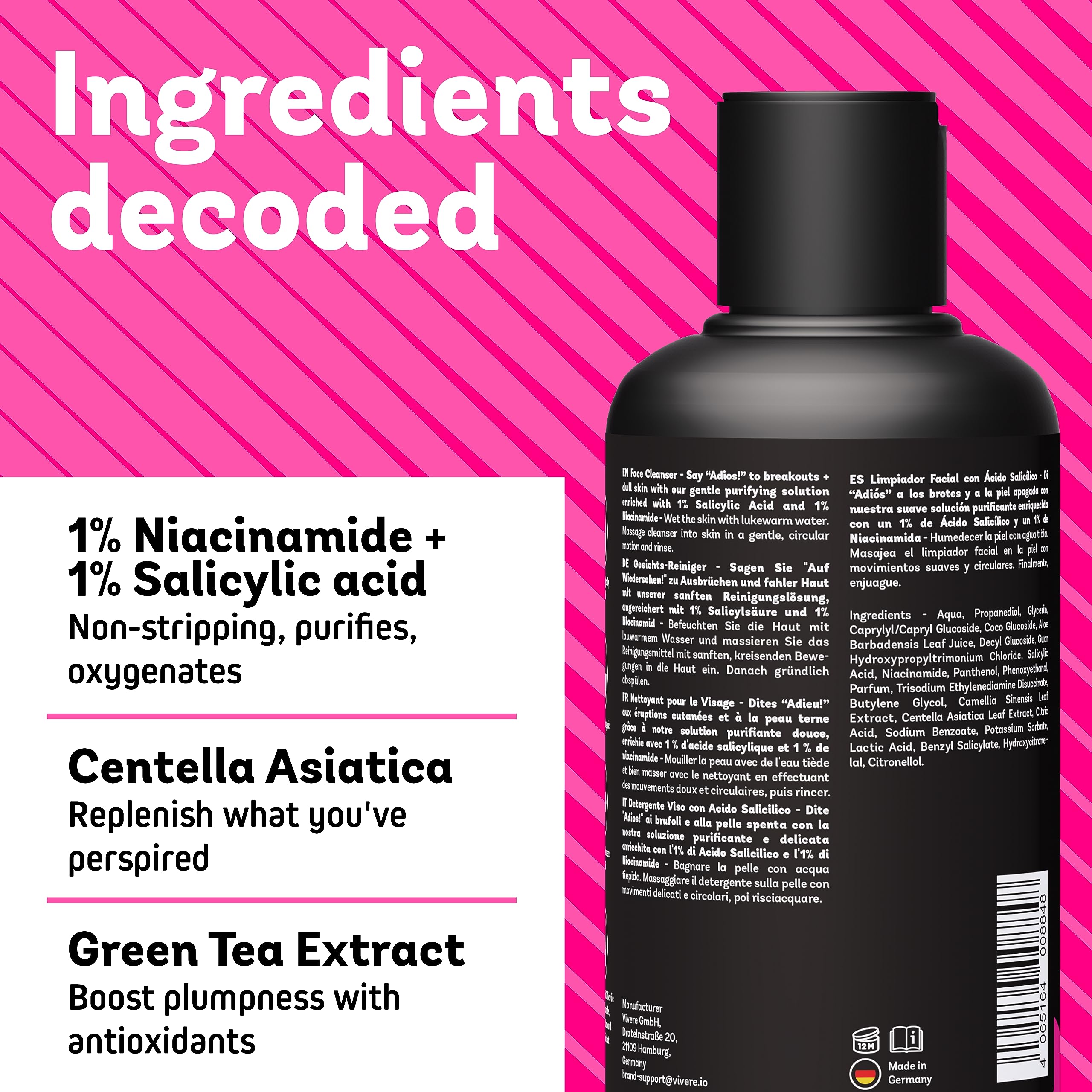 ZUMBA Face Cleanser - 8.5 Fl Oz - Gentle Face Cleanser for All Skin Types - Face Wash For Oily Skin & Hydrating Water Based Cleanser - Fomulated with 1% Salicylic Acid & 1% Niacinamide Cleanser