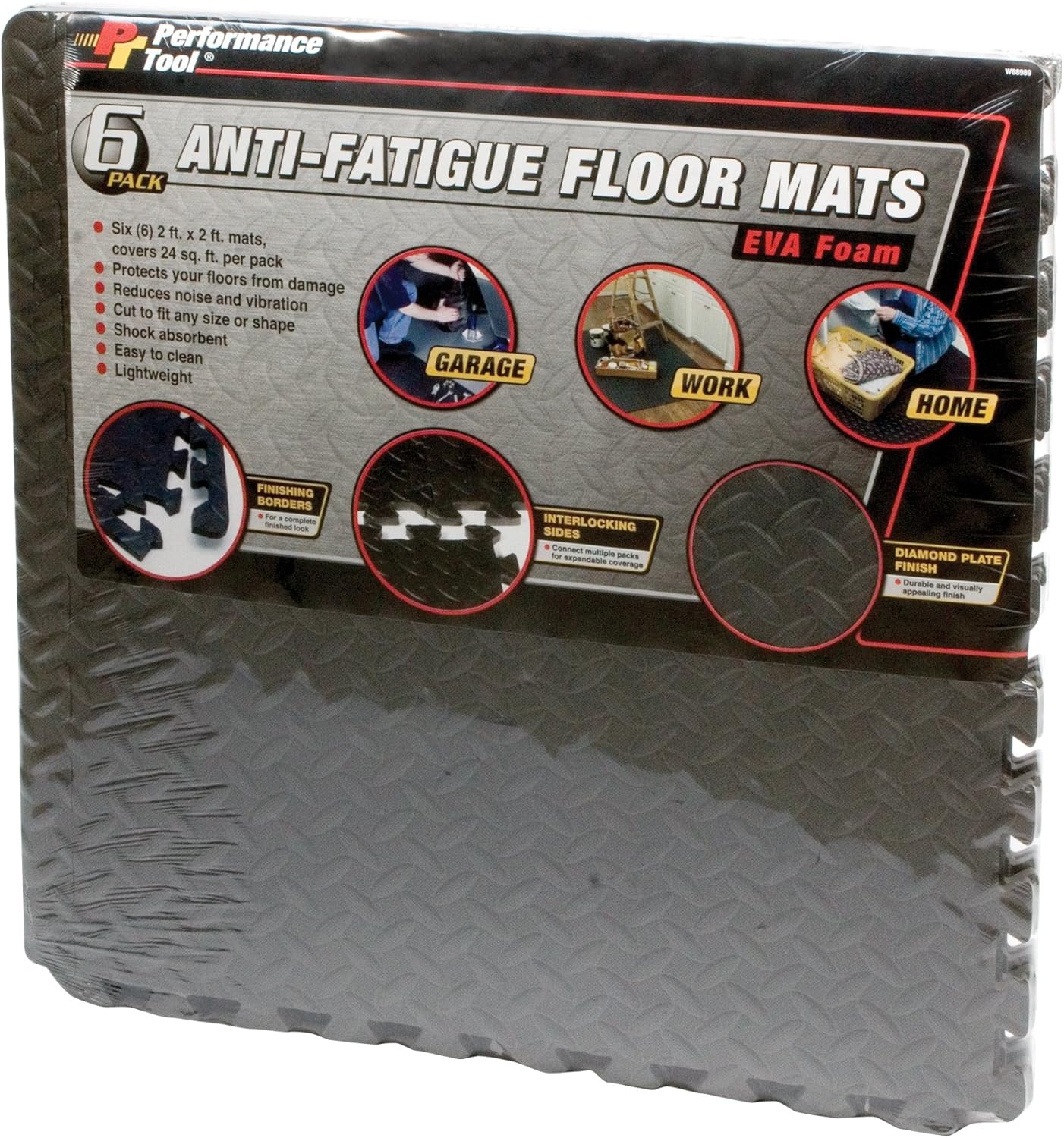 Performance Tool W88989 24" X 24" Protective Diamond Shape Anti-Fatigue Interlocking Floor Mat (24 Square Feet) - Kitchen Mats - 