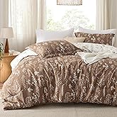 Bedsure Queen Comforter Set - Brown Bed Set, 3 Pieces Cute Floral Bedding, 1 Soft Reversible Botanical Flowers Comforter and 2 Pillow Shams