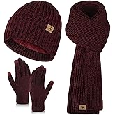 3 PCS Winter Hat Scarf Gloves Set, Soft Warm Knit Beanie Hat Touchscreen Gloves Long Knitted Scarf Set Winter Gifts for Men