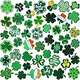 Yuxung 48 Pcs St. Patrick's Day Shamrock Iron on Patches Green Shamrock Embroidery Applique Patches for Clothing, Jackets, Jeans, Bags, Dress, Hats DIY Applique Emblem Accessory