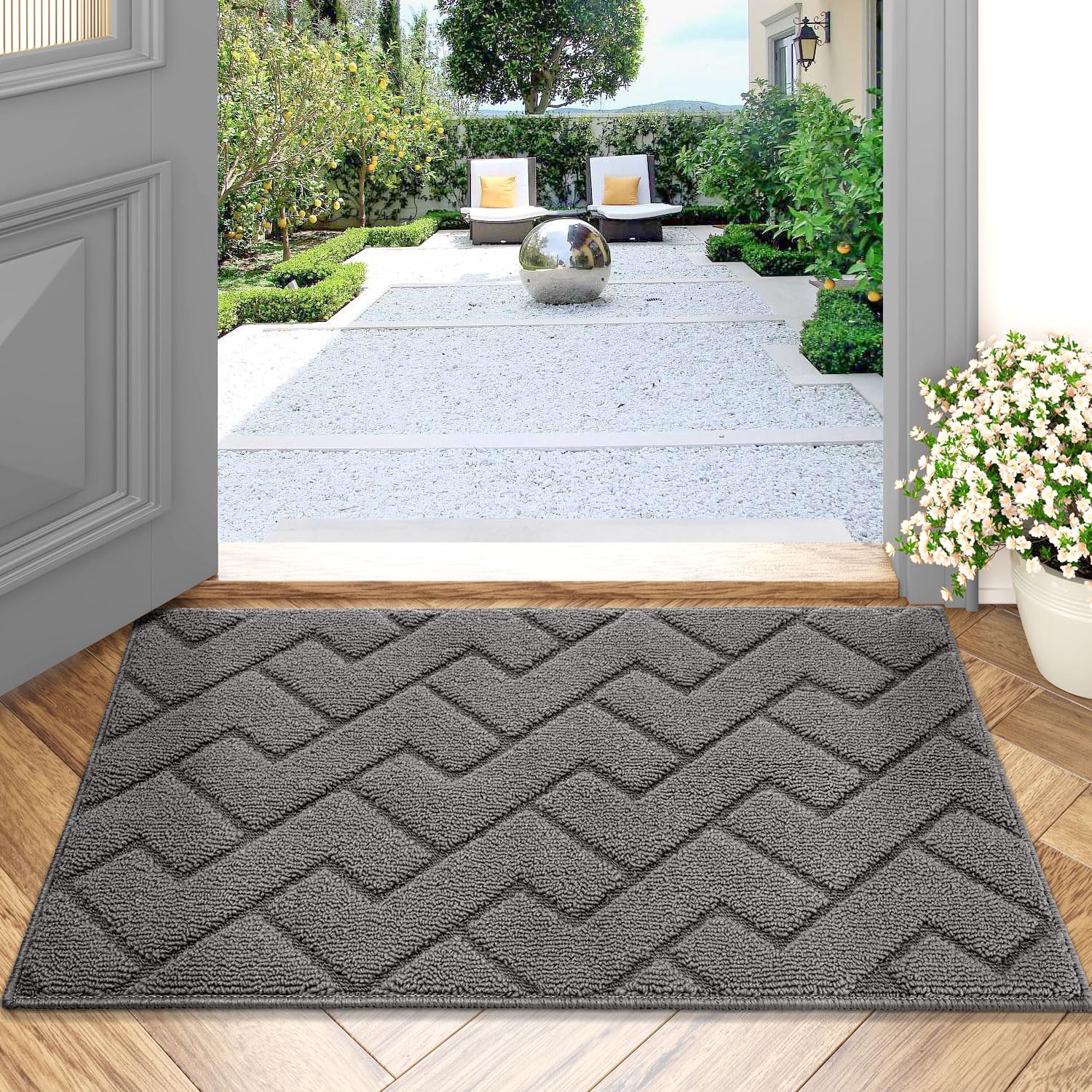 Photo 1 of hicorfe Indoor Doormat, Odor-Free Door mat, Non Slip Door Mats 20"x31.5" Absorbent Resist Dirt Entrance Inside Floor Mats for Entryway Washable Low-Profile (Grey)