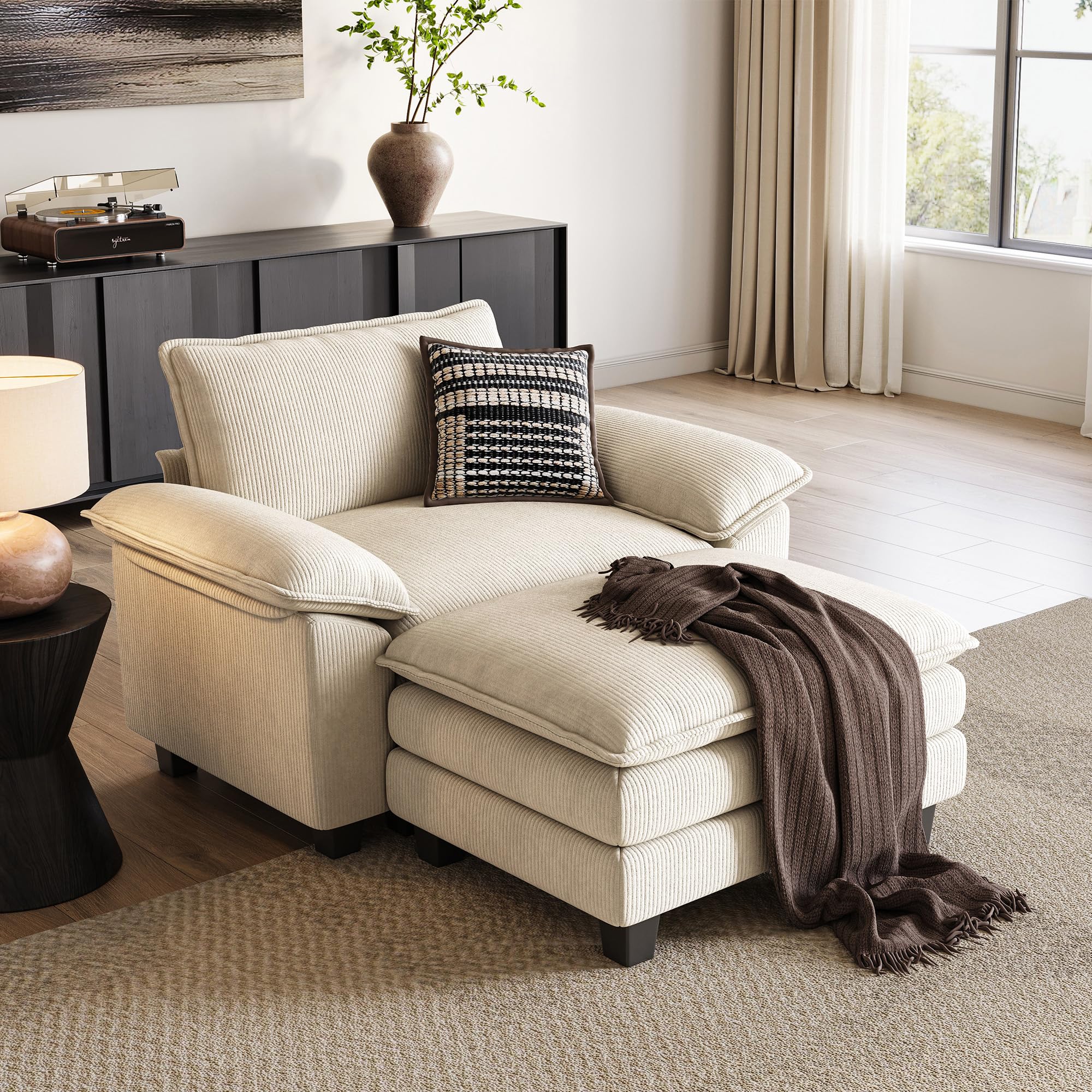 Photo 1 of ***NOT A FULL SET*** LINSY HOME Cloud Sofa Accent Chair with Ottoman Chaise Lounge Chair Indoor, Corduroy Couch Sofa Chair for Living Room Apartment Bedroom Office, Beige