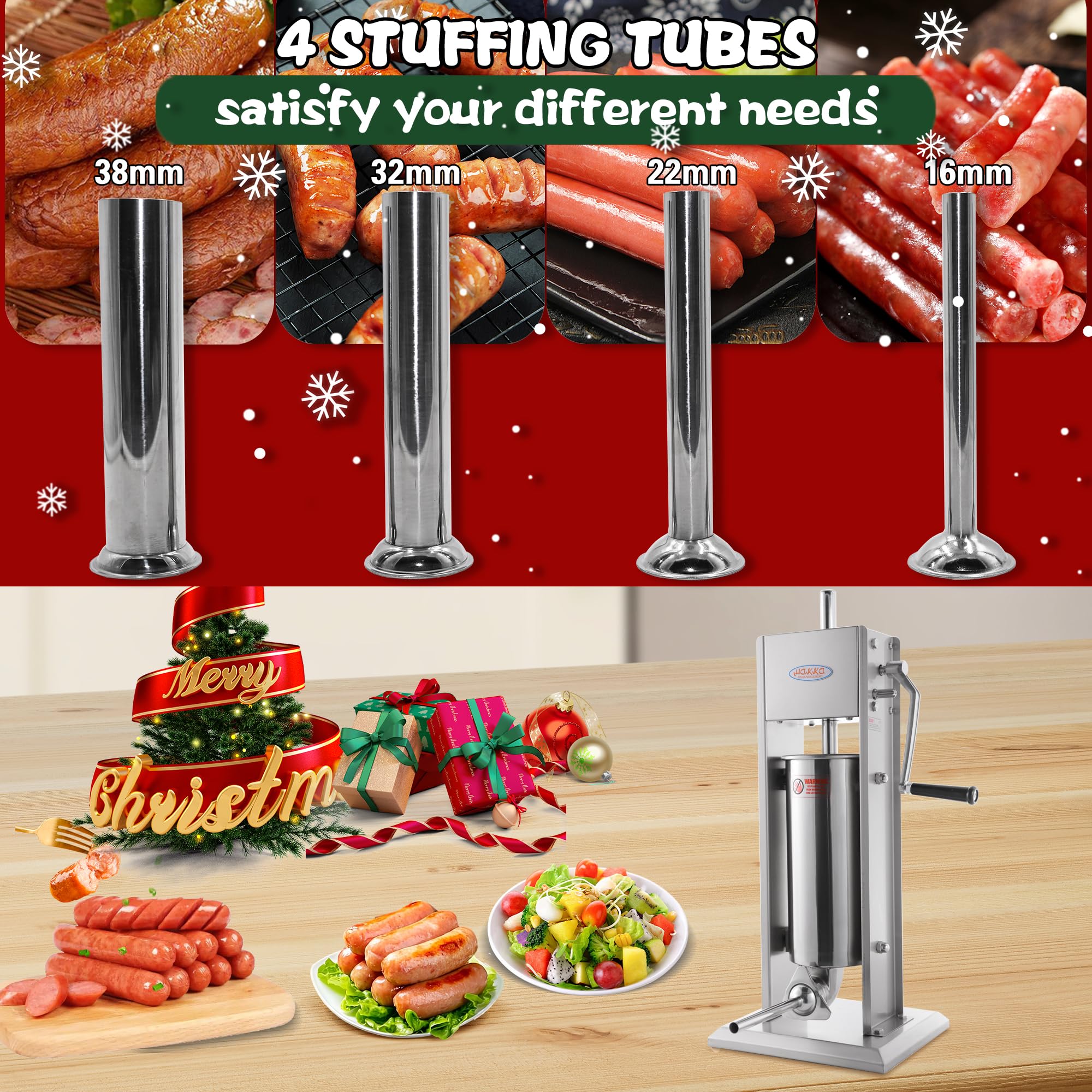 Hakka 11 Lb/5 L Sausage Stuffer 2 Speed Stainless Steel Vertical Sausage Maker