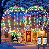 Joomer 2 Pack Christmas Ball Lights, 13IN & 11IN Foldable Metal Sphere Light, Connectable Waterproof 8 Modes with Timer, Hanging Tree Globe Lights for Holiday Christmas Decorations (Multicolor)