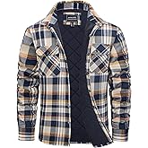 CRYSULLY Men's Flannel Shirt Jacket Cotton Quilted Lined Button Down Plaid Shirt Jacket Winter Warm Heavyweight Shackets