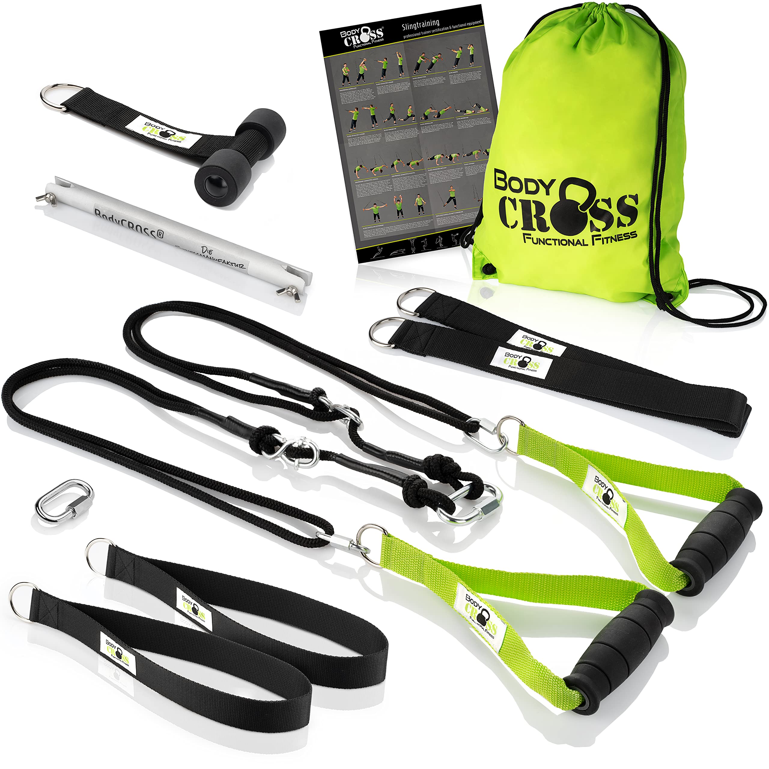 BodyCROSS Premium Suspension Trainer | High Quality | Made in Germany (Lime with Spacer)