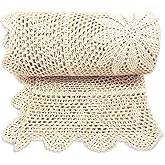 Zenviro Boho Throw Blanket, 50"x60", 100% Handmade Crochet Throw Blankets,100% Cotton Beige Throw, Decorative, Vintage Lace Blanket, Boho Decor, Photo Prop, Lightweight Knit