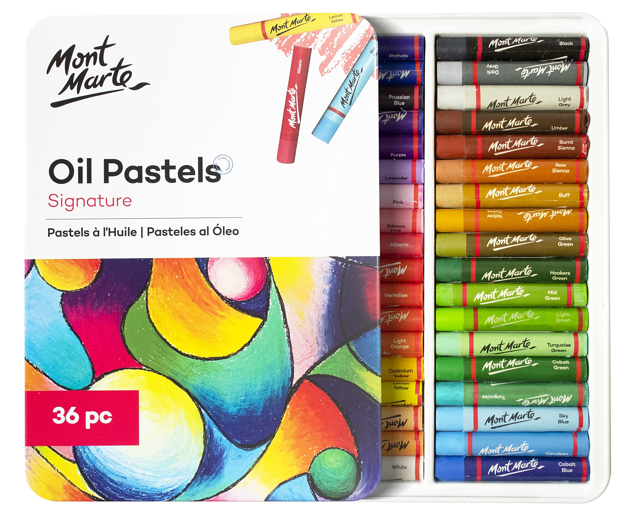 MONT MARTE Oil Pastels Set – 36 Pieces – Soft Oil Pastels for Art – Intense Colours, High Pigmentation – Ideal for Painting and Drawing