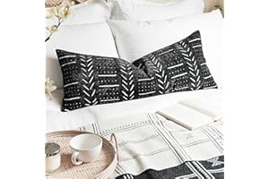 BLISSBLUSH Black Decorative Lumbar Pillow Cover 14X36, Boho Lumbar Throw Pillow For Bed, Long Decorative Pillow Case, Modern Accent Throw Pillow, 14 x 36 Textured Lumbar Pillow Decorative (COVER ONLY)