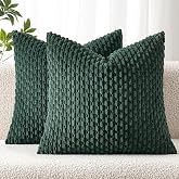 MIULEE Christmas Decorative Throw Pillow Covers 18x18 Dark Green Textured | Pack of 2 Corduroy Striped Pillow Covers Modern F