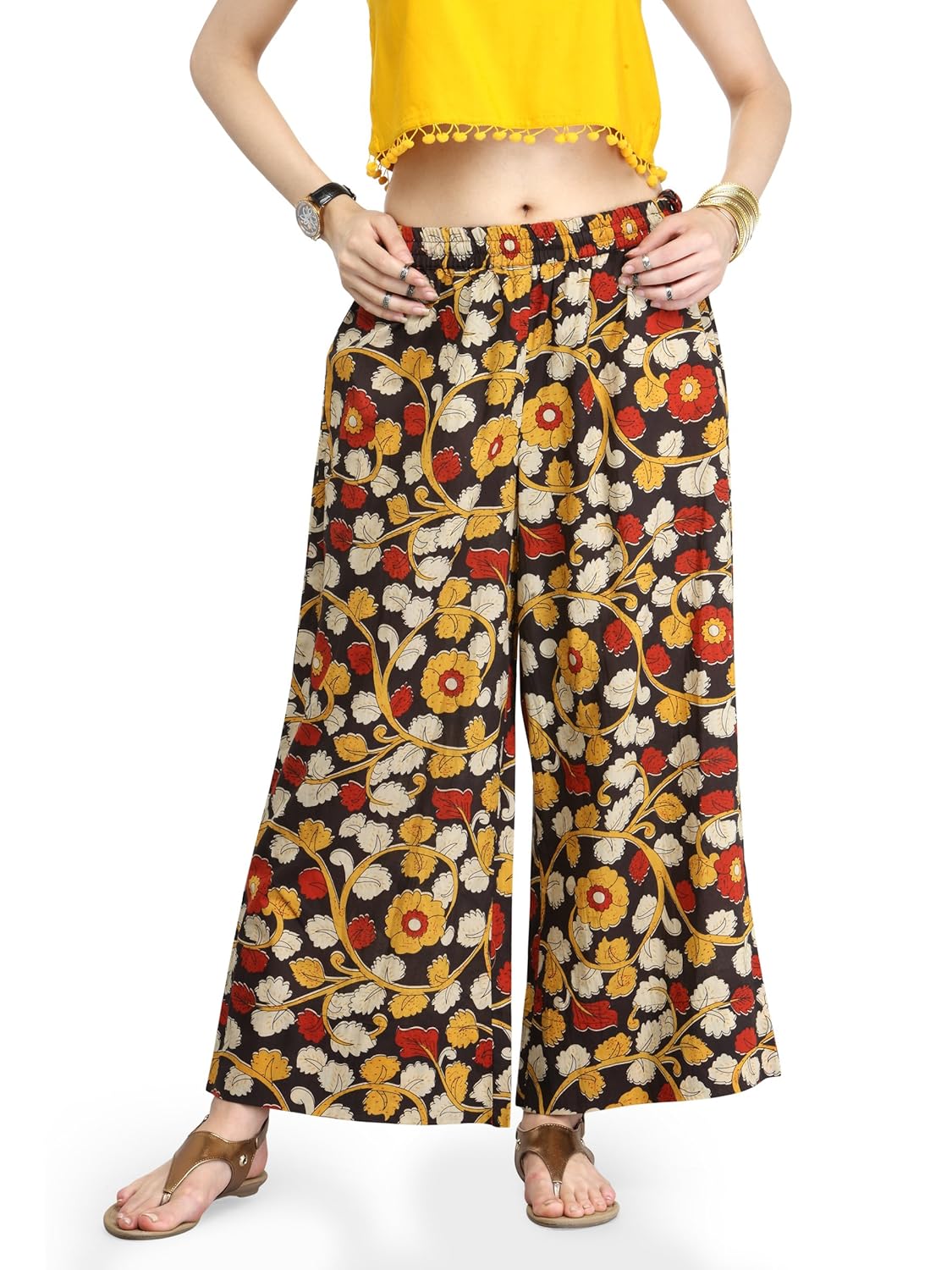 varanga multi-coloured cotton kalamkari palazzo kff-var21118