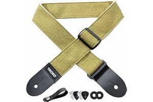 YIKOKO Guitar Strap 2 inch Sackcloth Guitar Straps with 2.5mm Vegetable Tanned Cowhide Leather Ends for Bass, Electric and Acoustic Guitars, Free Strap Button, Strap Locks and Guitar Picks
