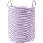 MOJOSCEND 62L Large Purple Hamper Laundry Basket for Nursery Kids Tall Lavender Blanket Basket for Girls Cotton Rope Lilac Clothes Hamper in Bedroom 15Dx20H inches